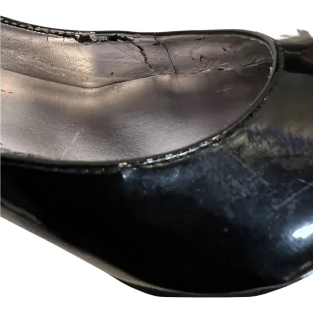 DKNYC Black Patent Pointed Toe Pump Slim Stacked Heel Pumps Stacy size 8 Office - Picture 6 of 10